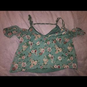Green floral off the shoulder blouse